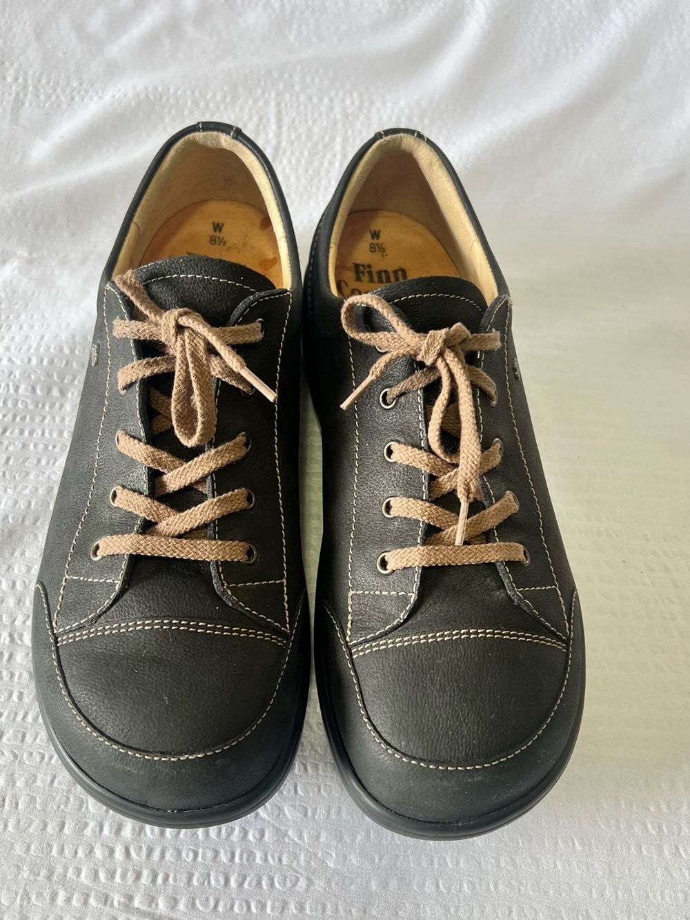 Finn Comfort Brown Leather Lace-Up Sneakers with Tan Laces